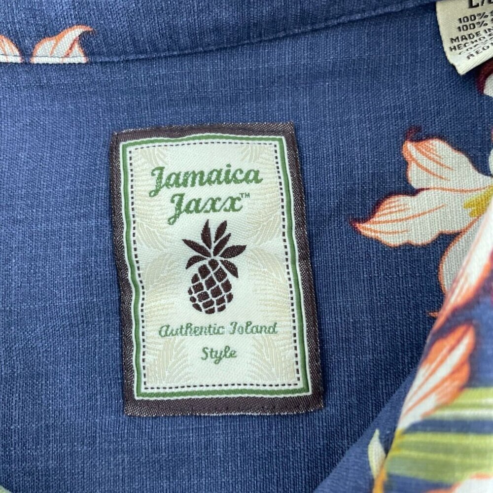 Jamaica Jaxx Mens Large Blue Hawaiian Floral Short Sleeve Button-Up Silk Shirt 2 - Picture 4 of 8